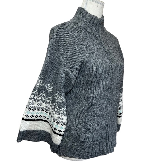💥2/$15 NWT Old Navy grey white kimono sleeve cotton wool fair isle sweater sz S - Picture 10 of 13